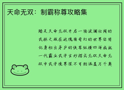 天命无双：制霸称尊攻略集